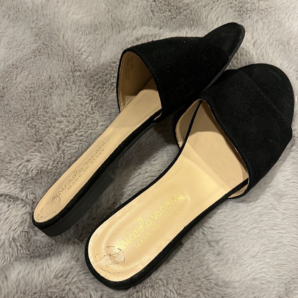 niccolo vacari black suede open toe slides - NWOT 6.5